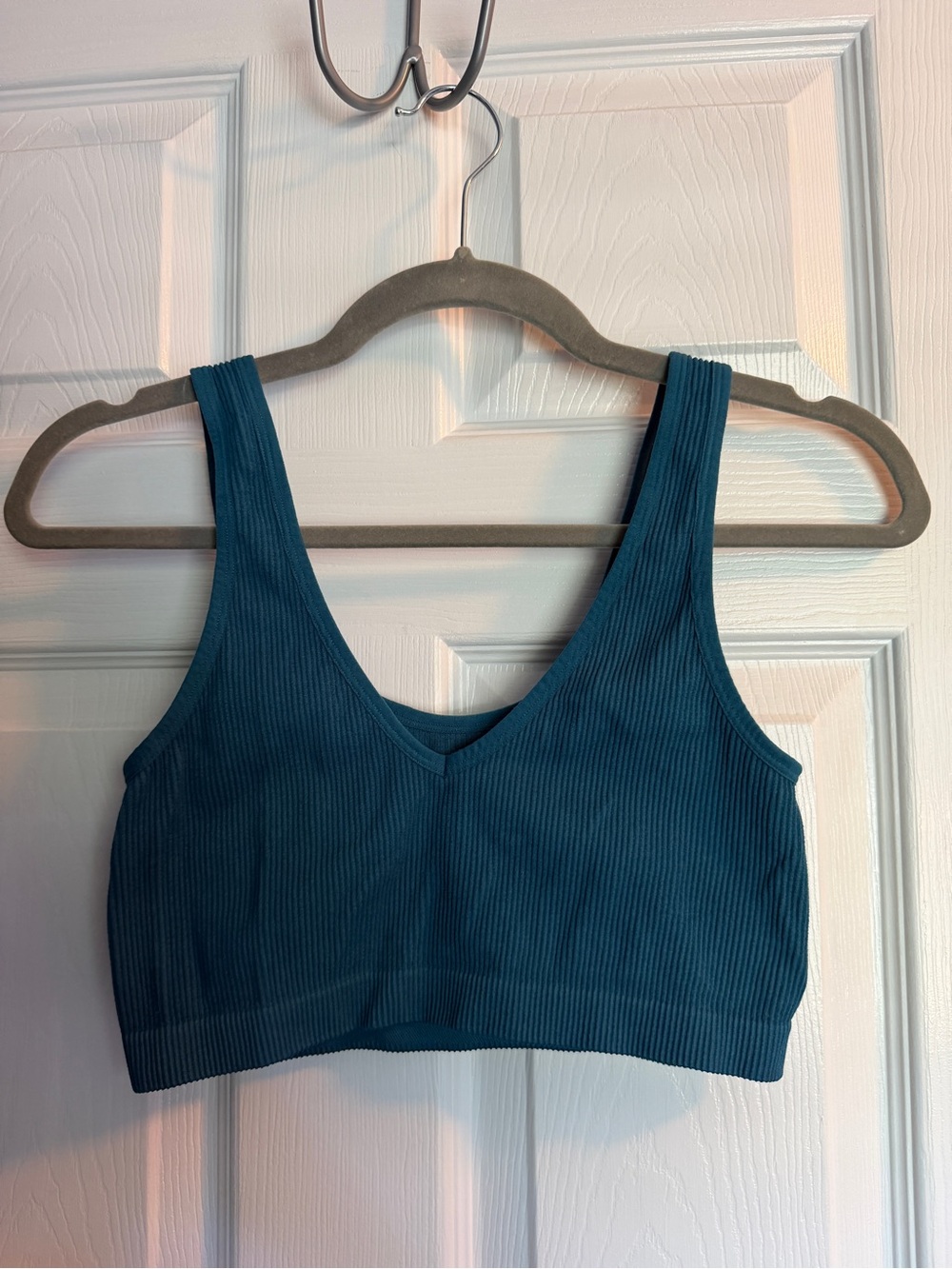 Colsie Ribbed V-Neck Crop Bralette - Teal Blue